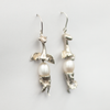 White pearl silver dragon earrings