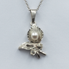 White Pearl and flower silver Necklace
